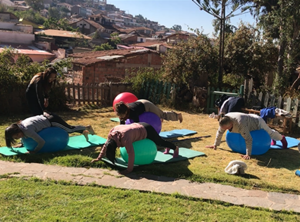 Awakening yoga, in the garden of Casa Peralta