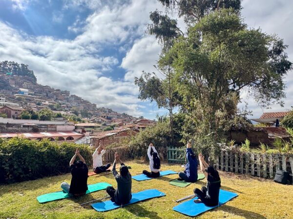 Awakening yoga, in the garden of Casa Peralta